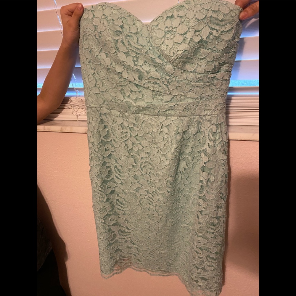 Davids Bridal mint sz 4 lace strapless bridesmaid